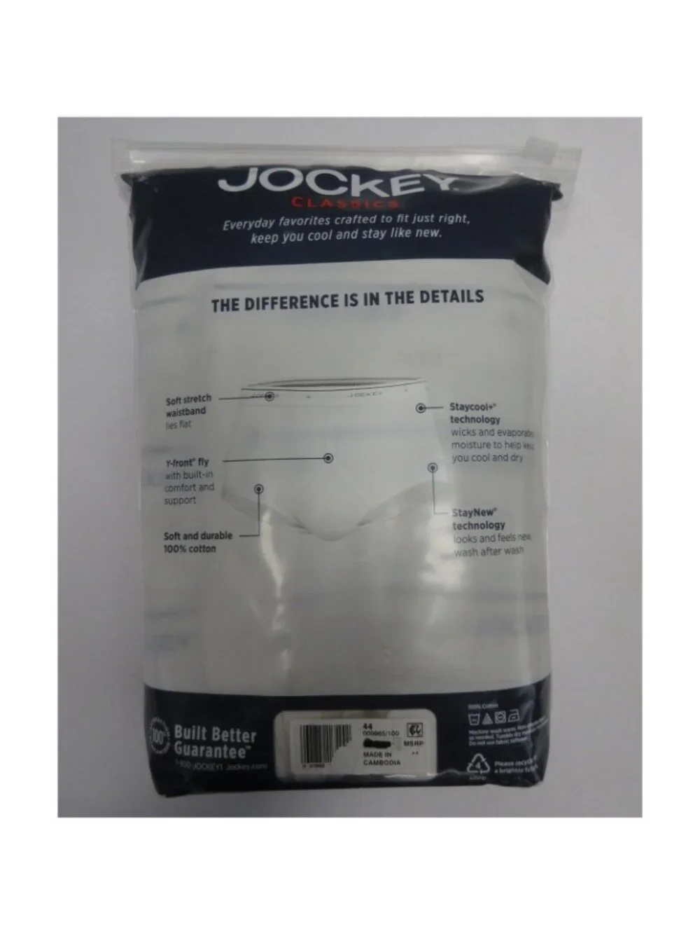 Jockey Underwear 44 4 Pack Full Rise Briefs Comfort Classic Cotton NEW